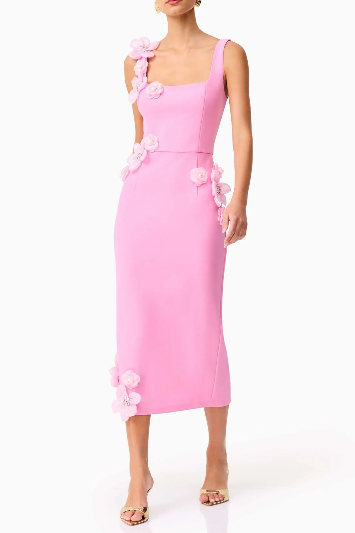 Sabrina 3D Flower Midi Dress in Pink Soraya