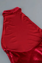 michaelia halterneck Fringe Velvet Dress in Burgundy Avalabel