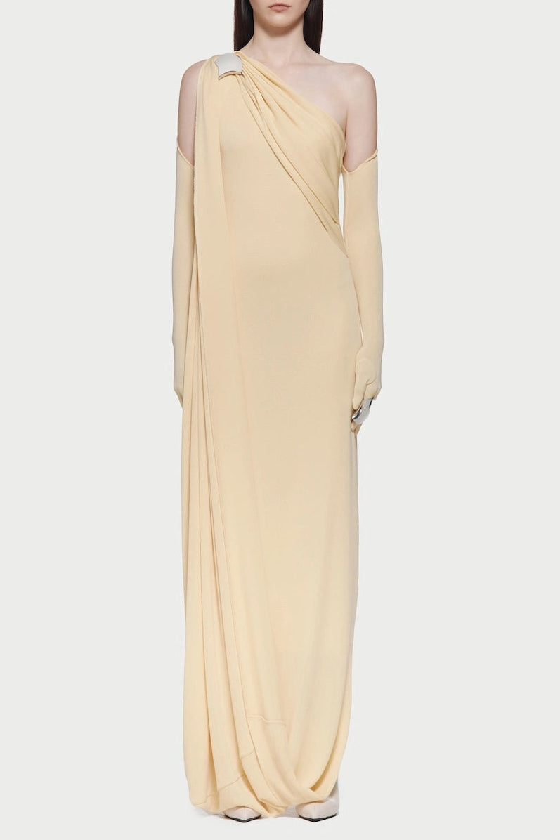xaviera one-shoulder pleated backless maxi dress in yellow Avalabel
