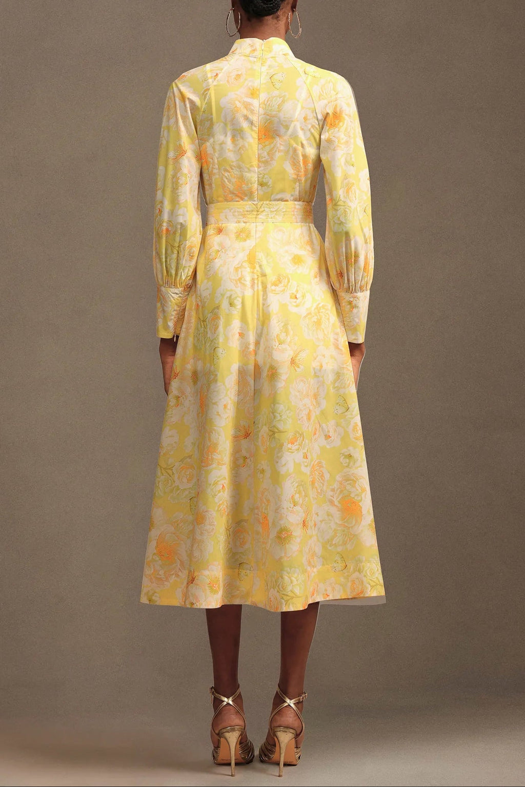 xaviera Long Sleeve Floral Printed Chiffon Maxi Dress in yellow Avalabel
