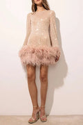 murray pale pink sequin feather trim backless mini dress Avalabel