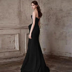 Mermaid Ruched Strapless Beading Black Prom Dress Avalabel