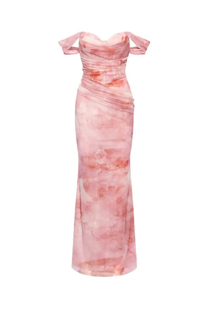 sylvia pink Off-shoulder Pleated Gradient-dyed maxi Dress Avalabel