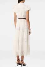 White Adelaide Lace Belted Trim Midi Dress Avalabel