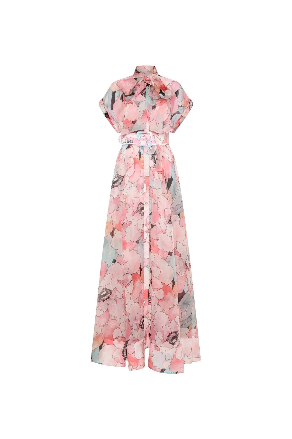 Floral Print Silk Organza Maxi Dress in Pink-Multi Avalabel