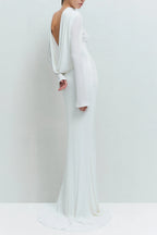 gloria DRAPED BACKLESS JERSEY MAXI DRESS in white Avalabel
