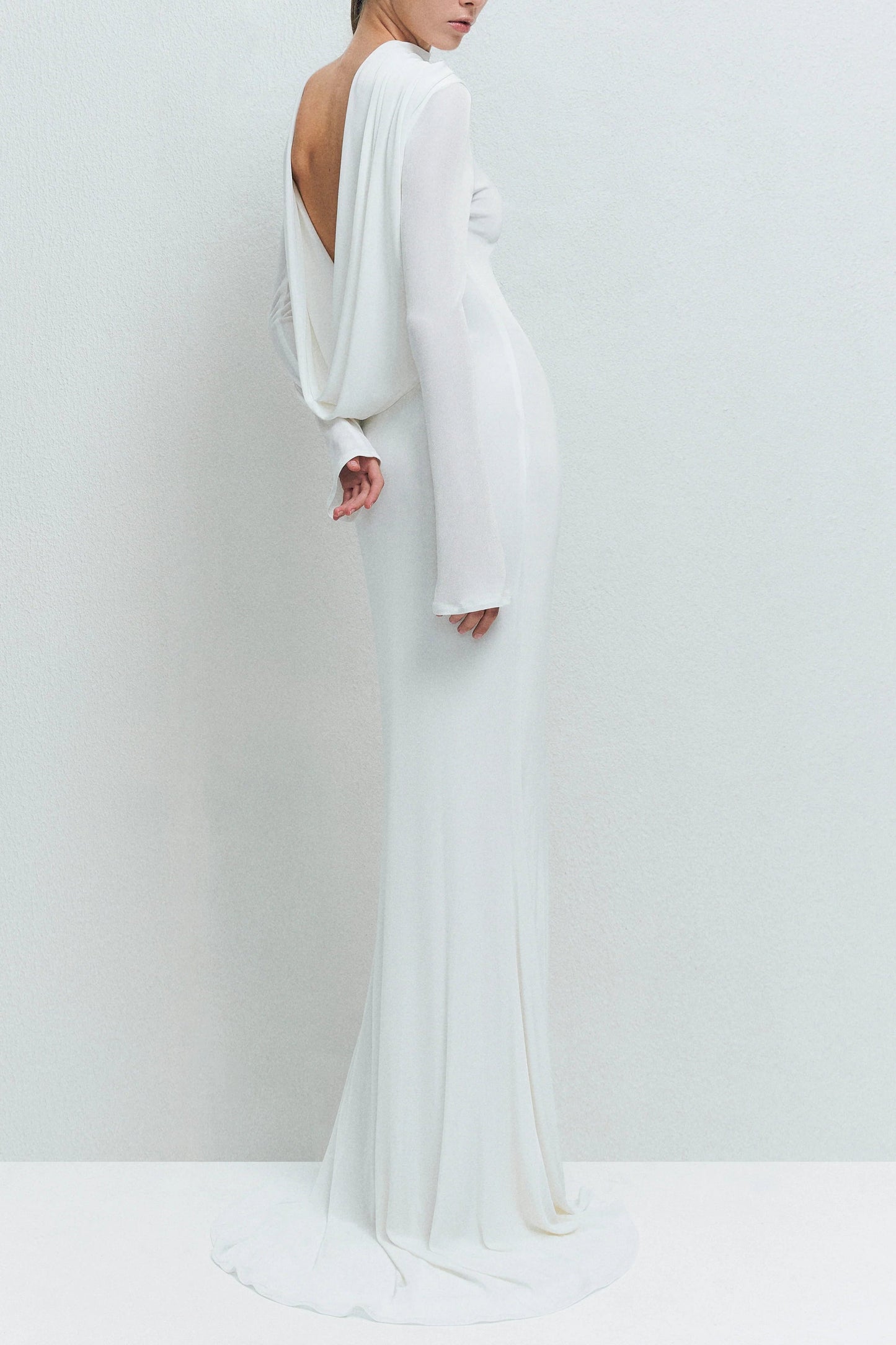 gloria DRAPED BACKLESS JERSEY MAXI DRESS in white