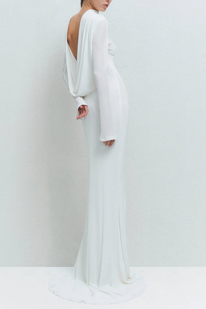 gloria DRAPED BACKLESS JERSEY MAXI DRESS in white