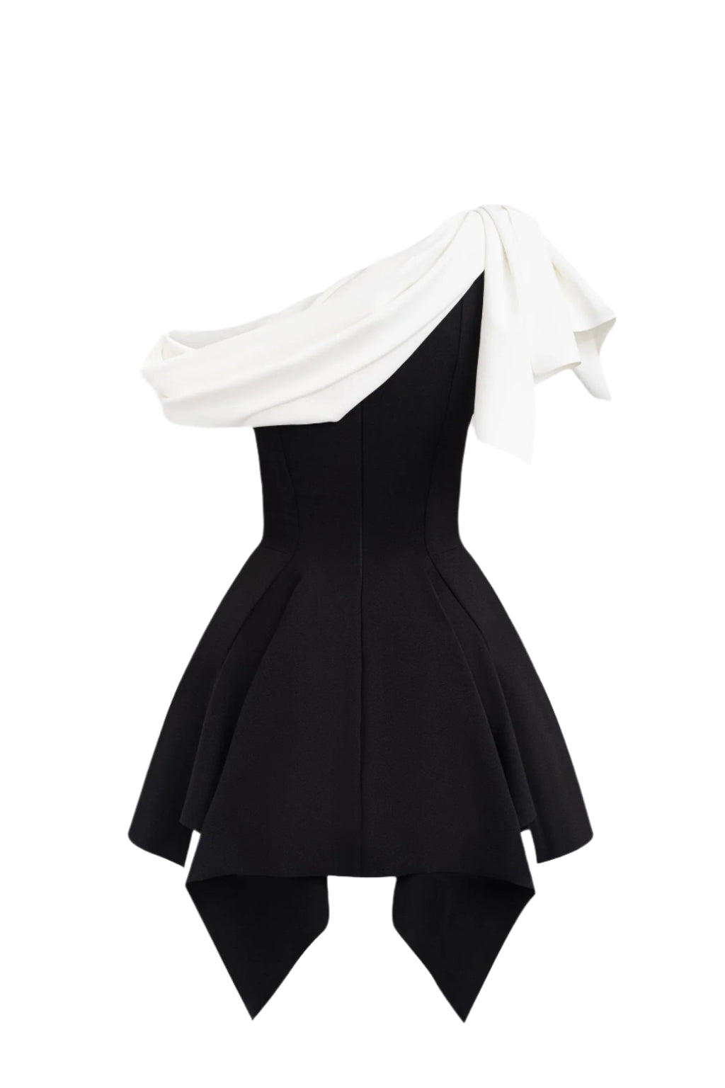 BOW ONE-SHOULDER MINI DRESS IN BLACK Avalabel