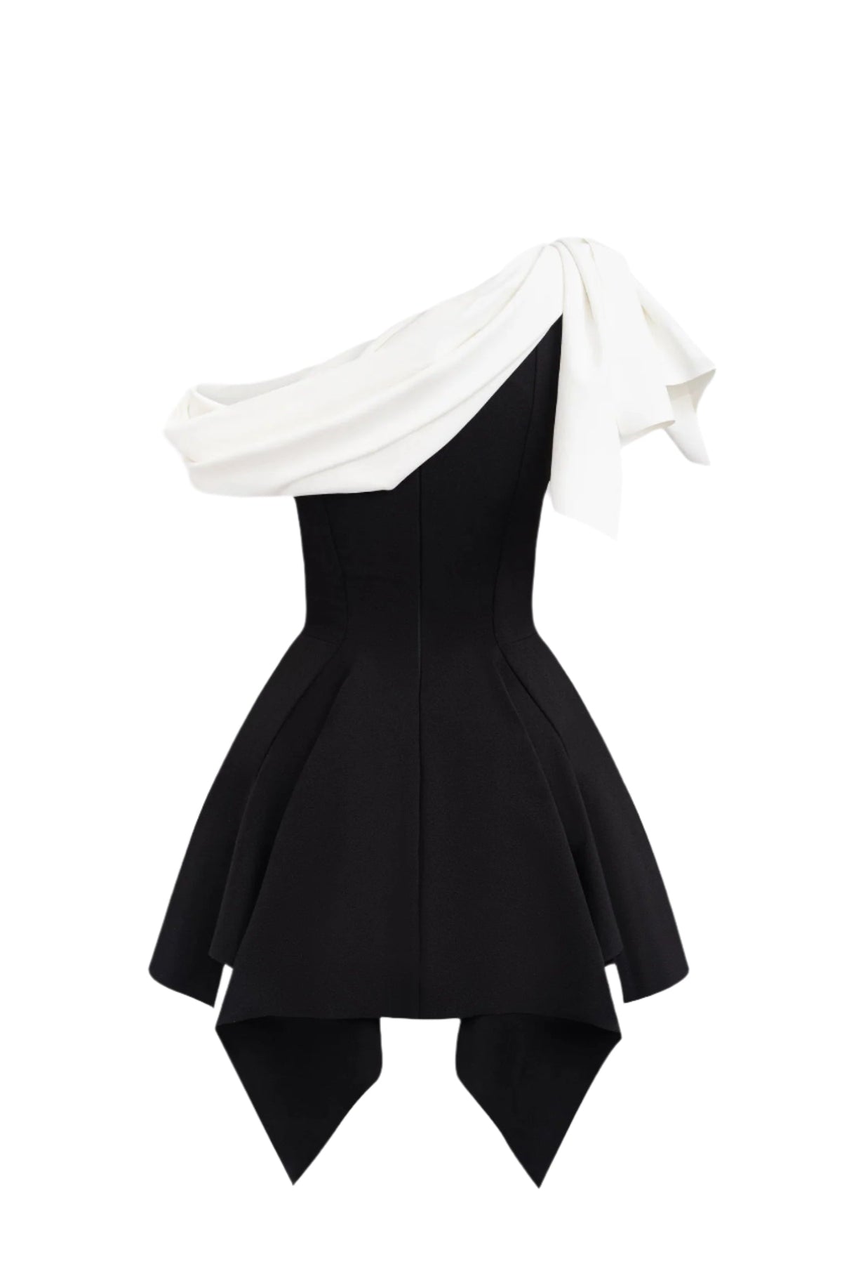 BOW ONE-SHOULDER MINI DRESS IN BLACK Avalabel