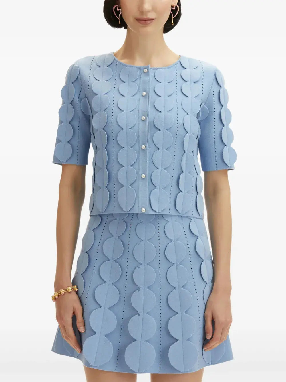 blue geometric circle pattern cardigan skirt two-piece set Avalabel