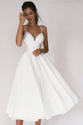 Aisle Soft White Satin Midi Dress Avalabel