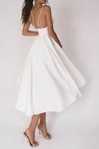 Aisle Soft White Satin Midi Dress Avalabel