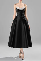 Alessa Fit and Flare Spaghetti Strap Taffeta Midi Dress Avalabel