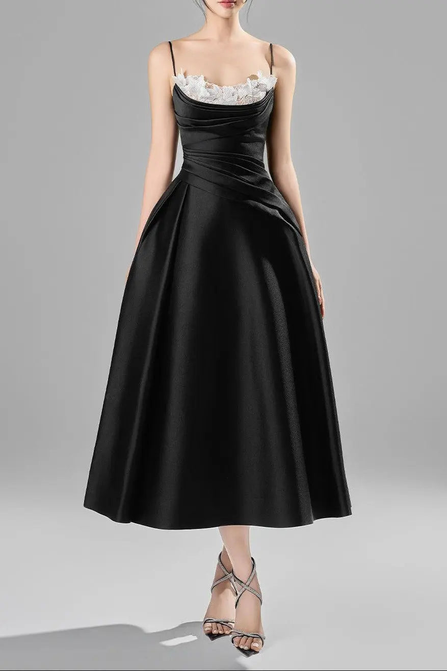 Alessa Fit and Flare Spaghetti Strap Taffeta Midi Dress Avalabel