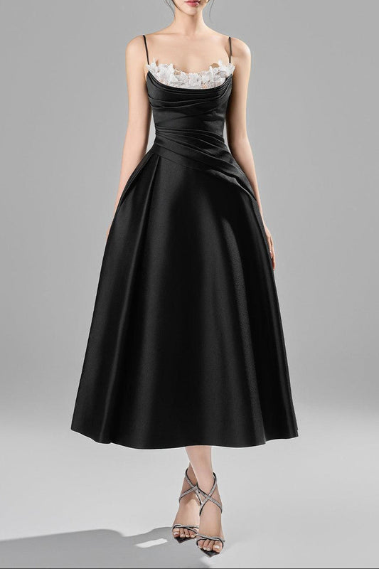 Alessa Fit and Flare Spaghetti Strap Taffeta Midi Dress