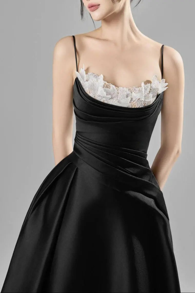 Alessa Fit and Flare Spaghetti Strap Taffeta Midi Dress Avalabel