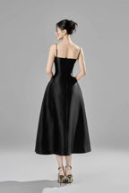 Alessa Fit and Flare Spaghetti Strap Taffeta Midi Dress Avalabel
