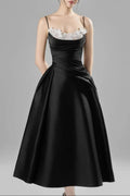 Alessa Fit and Flare Spaghetti Strap Taffeta Midi Dress Avalabel