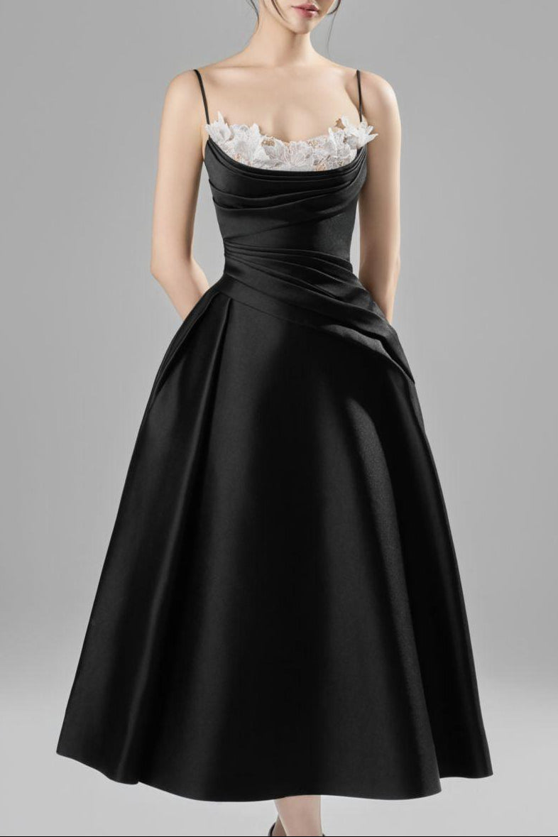 Alessa Fit and Flare Spaghetti Strap Taffeta Midi Dress