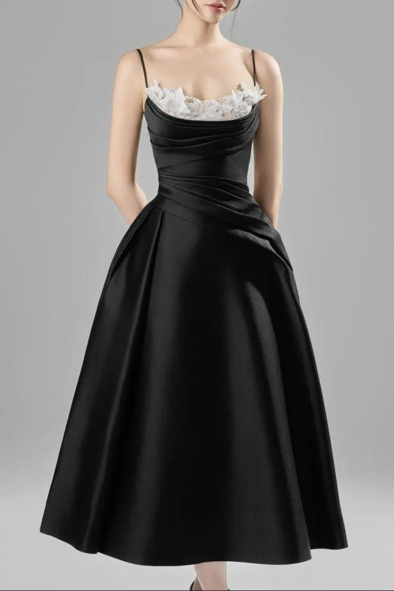 Alessa Fit and Flare Spaghetti Strap Taffeta Midi Dress Avalabel