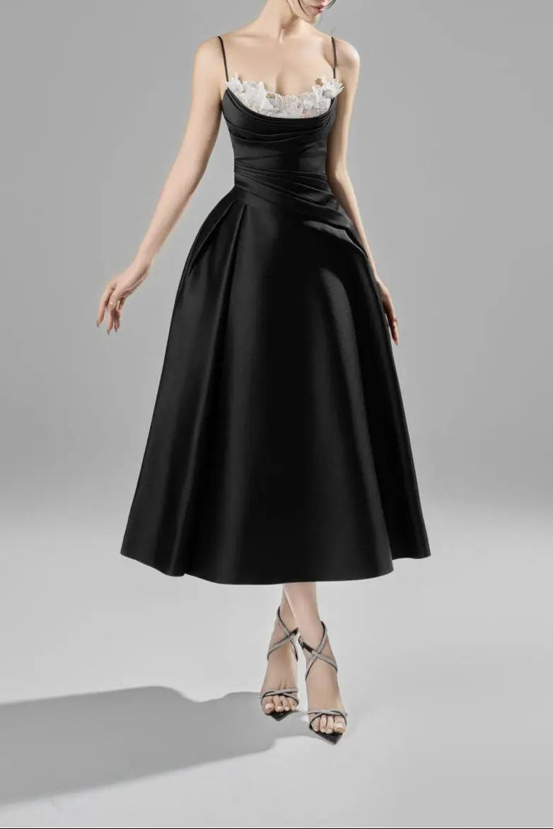 Alessa Fit and Flare Spaghetti Strap Taffeta Midi Dress Avalabel