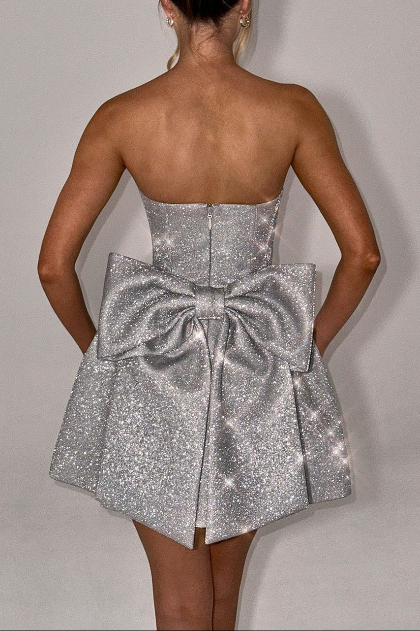 evelyn Mini Dress - Silver Sparkle Avalabel