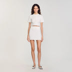 Angela Ruffle Trim Pearl Beaded Knit Sweater Avalabel