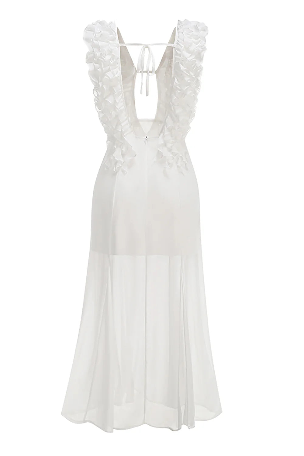 Charlotte Pleat Ruffle Maxi Dress in White Avalabel