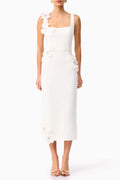 Sabrina 3D Flower Midi Dress in White Soraya