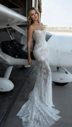 rita ivory sheer lace corset maxi dress with draped neckline Avalabel