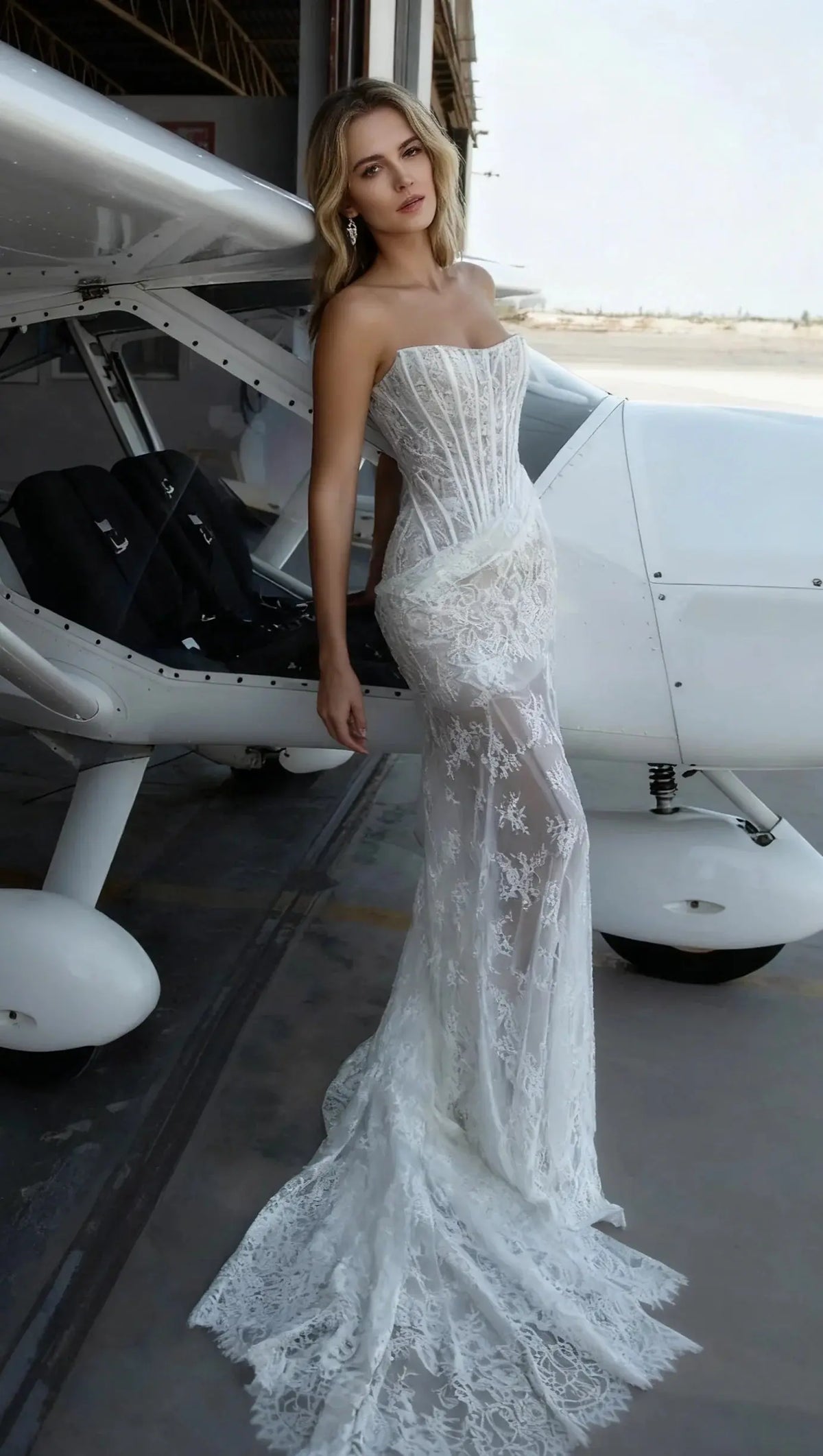 rita ivory sheer lace corset maxi dress with draped neckline Avalabel