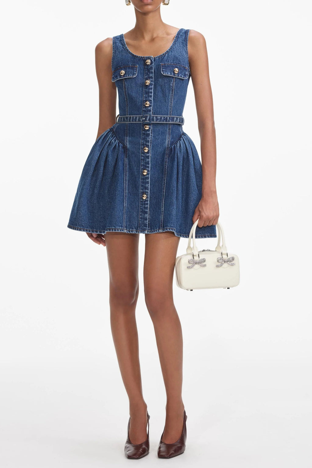 Flared Denim Mini Dress in blue Avalabel