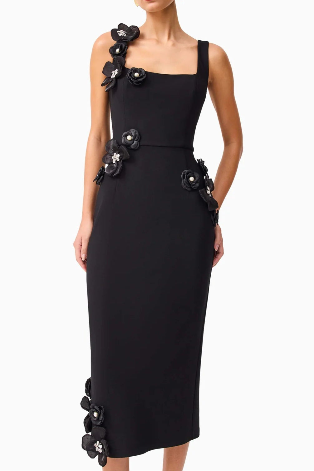 Sabrina 3DD Flower Midi Dress in Black Soraya