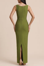 Square Neck Sleeveless Rhinestone Mermaid Maxi Dress poava