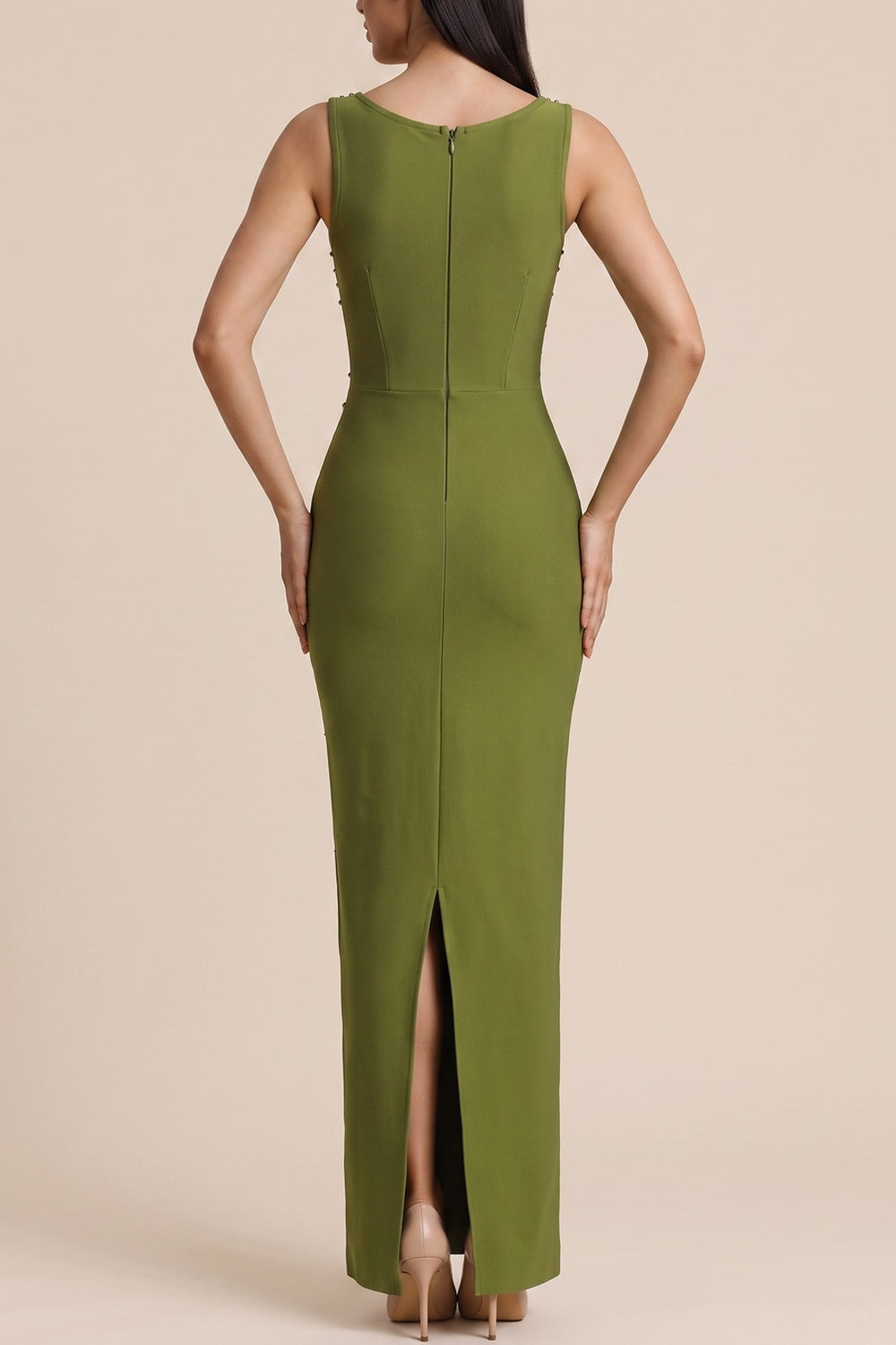 Square Neck Sleeveless Rhinestone Mermaid Maxi Dress poava