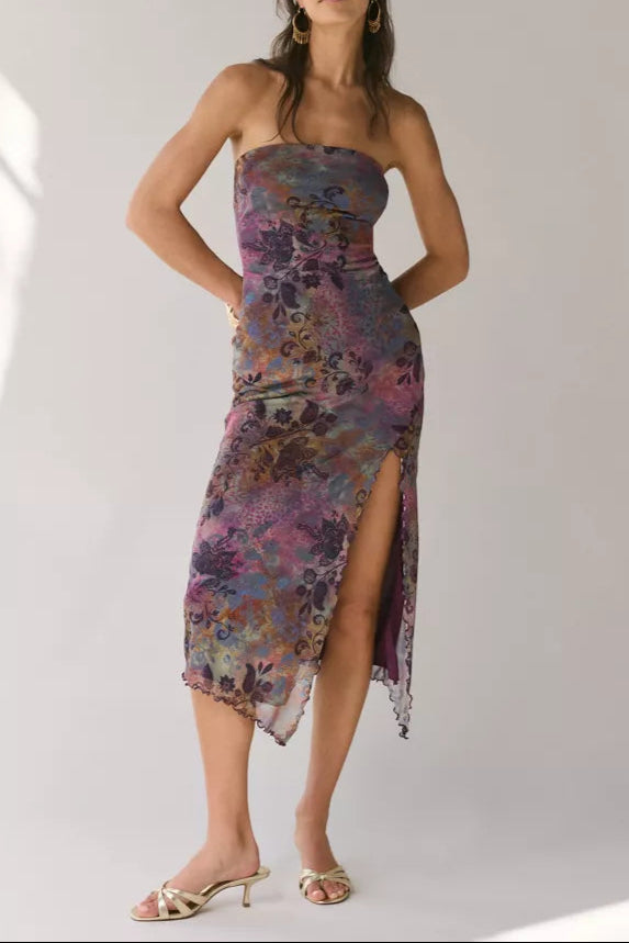 Mesh Strapless Midi Dress Avalabel
