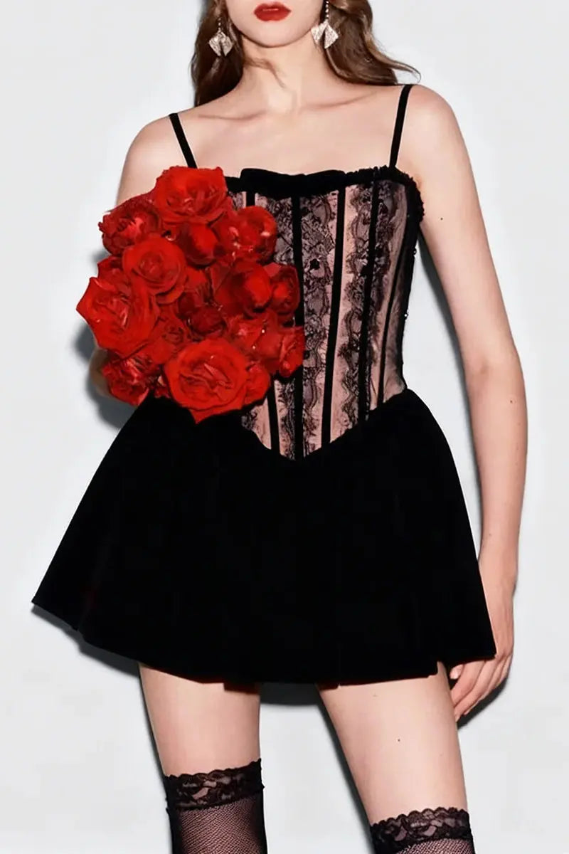 rebecca Black Corset Lace Flare Mini Dress Avalabel