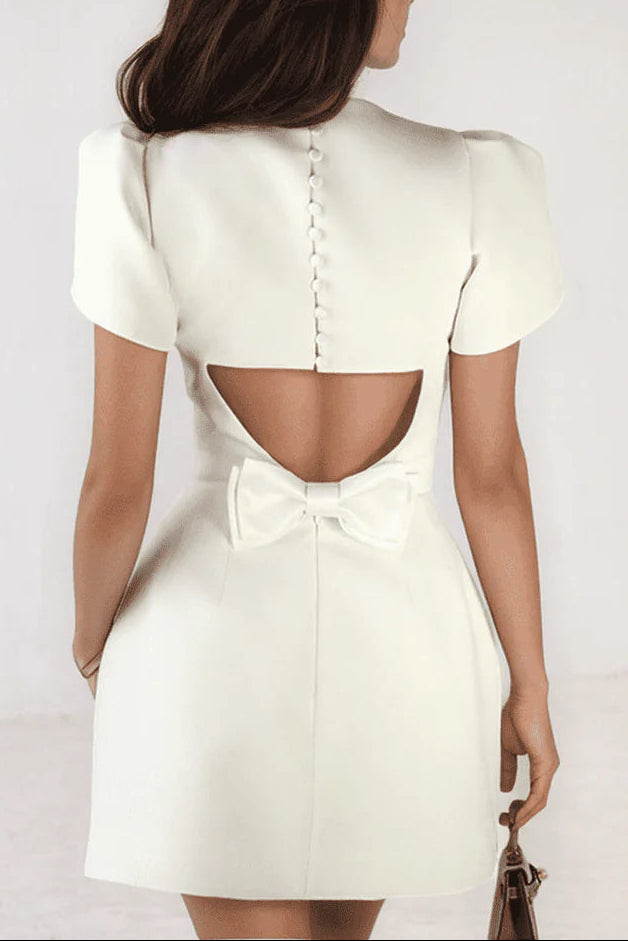 basia Petal Sleeve Cut Out Bow Mini Dress in white Avalabel