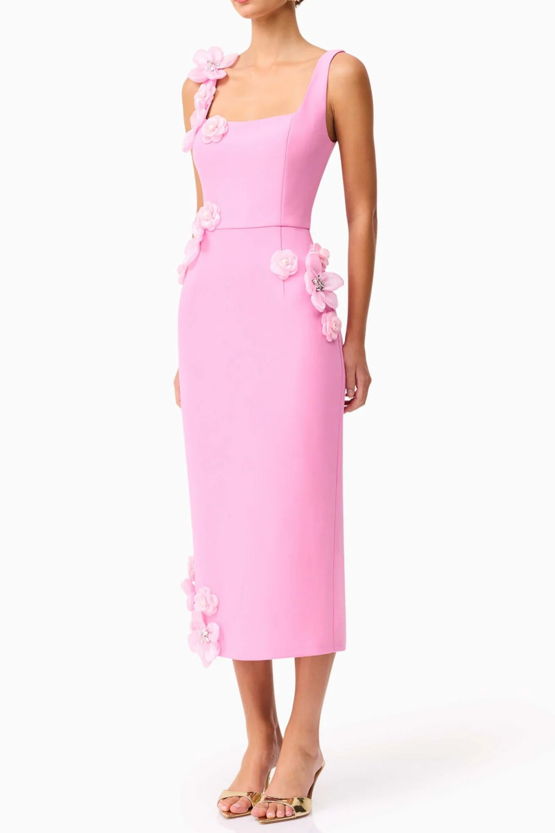 Sabrina 3D Flower Midi Dress in Pink Soraya