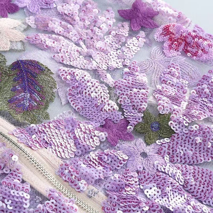 Elara Floral Sequin Embroidered Strapless Maxi Dress - Purple