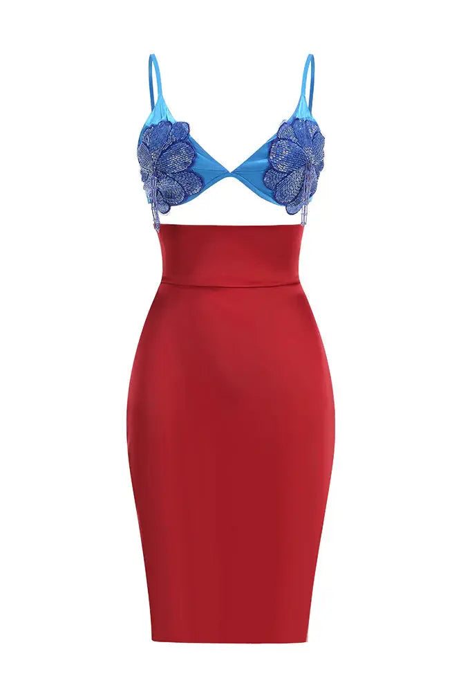 gwendolyn red Beaded Applique Lace-up mini Dress set Avalabel