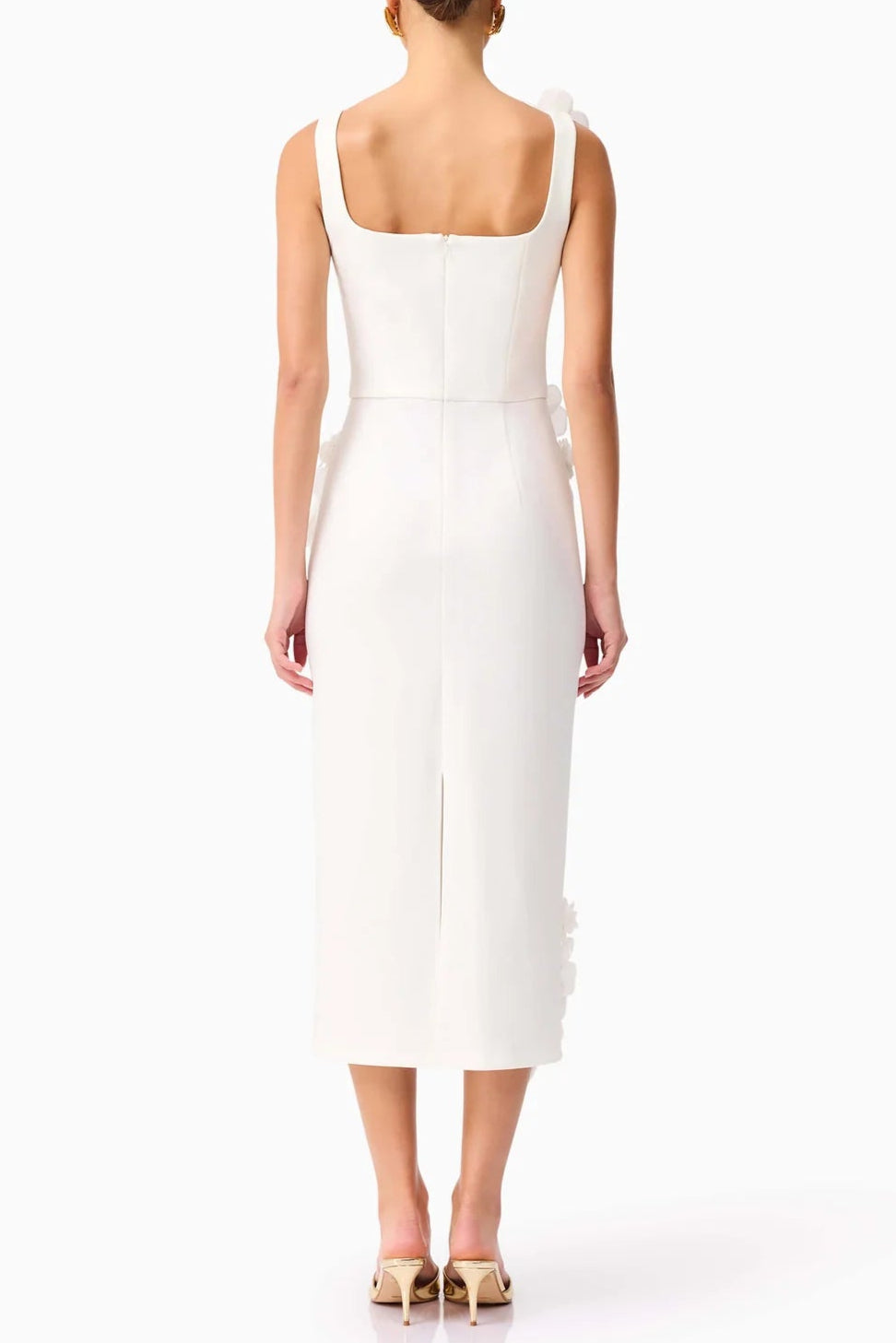 Sabrina 3D Flower Midi Dress in White Soraya