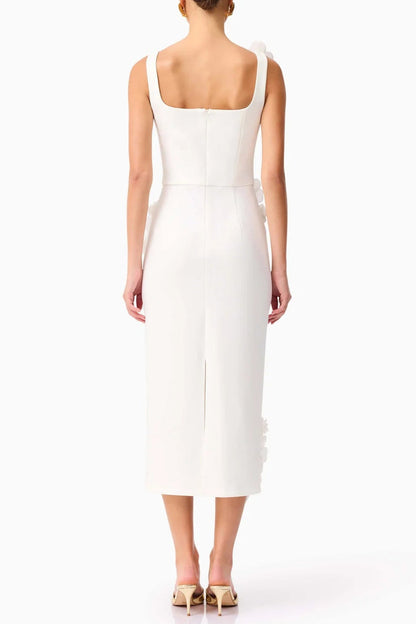 Sabrina 3D Flower Midi Dress in White