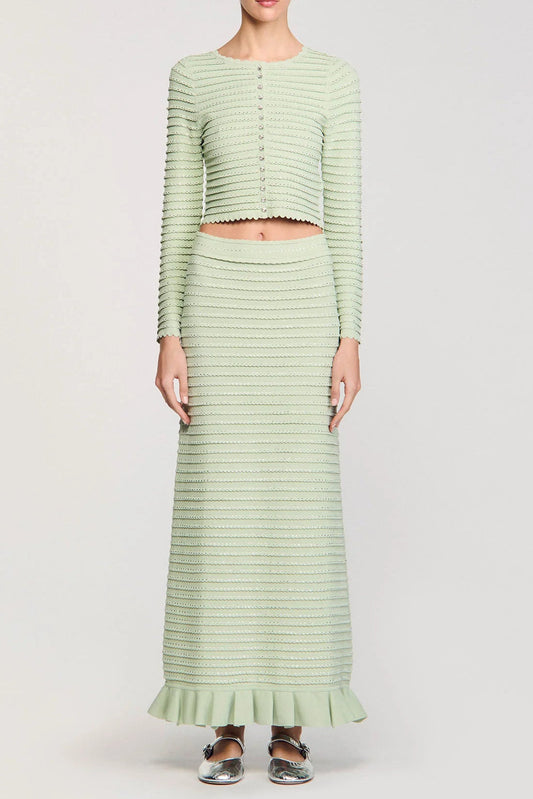 Rhinestone Knit Maxi Skirt in Almond Green