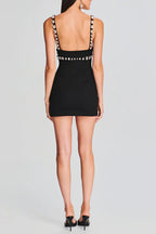 karen V-neck rhinestone embellished stretch Bodycon mini dress in black Avalabel