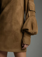 Loose turtleneck mini dress made of suede Avalabel