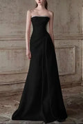 Mermaid Ruched Strapless Beading Black Prom Dress Avalabel