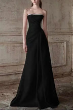 Mermaid Ruched Strapless Beading Black Prom Dress Avalabel