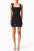 3D Flower Diamond Embellished Mini Dress in Black Avalabel
